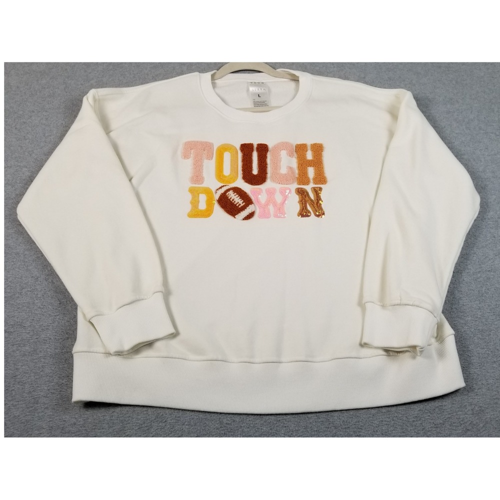 Serra Sweatshirt Womens L Large White Touchdown Football Sequin Jumper Pullover